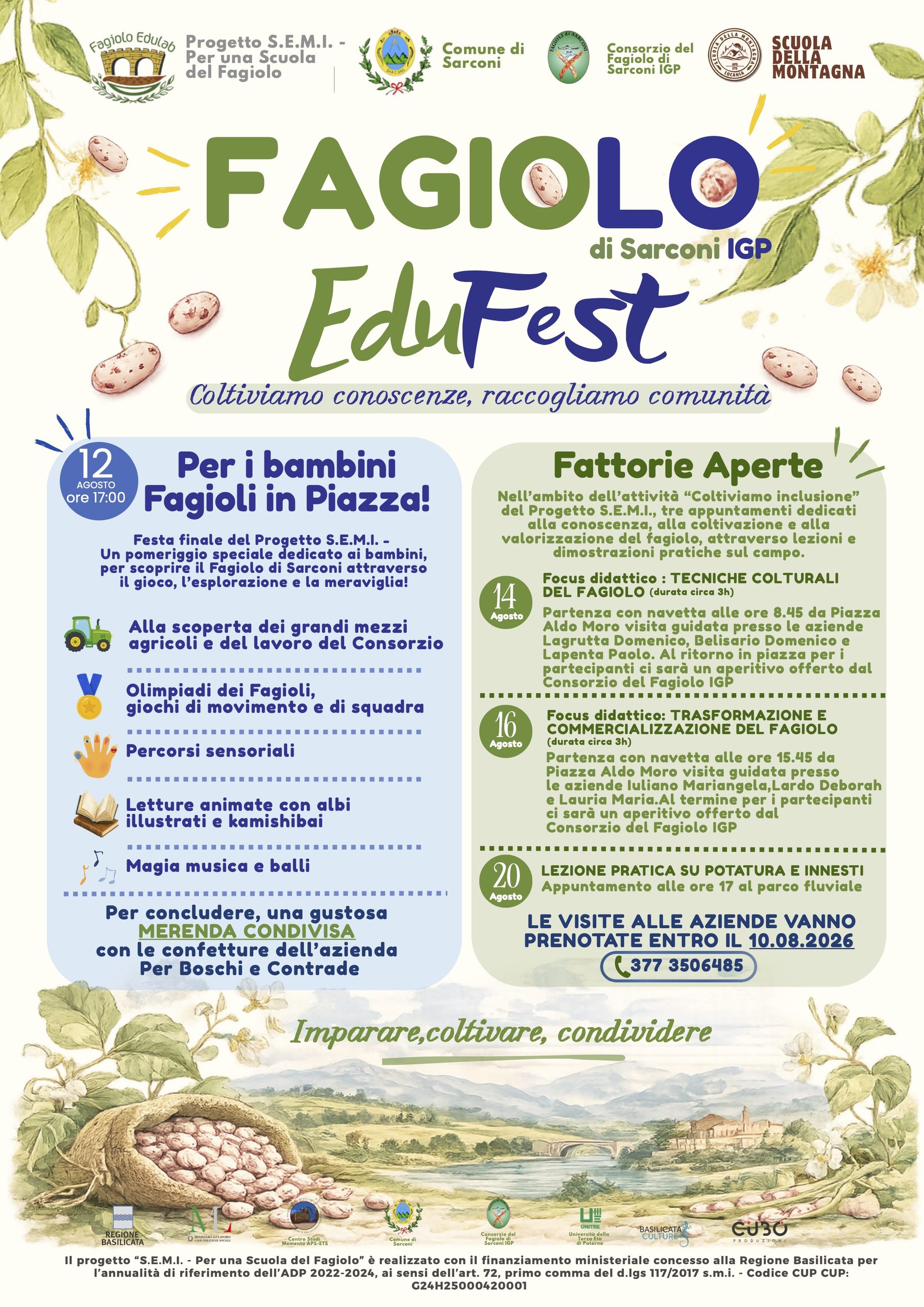 Al momento stai visualizzando Progetto S.E.M.I. – Per una Scuola del Fagiolo: al via “Fagiolo EduFest”, il programma di iniziative dedicate alla valorizzazione del Fagiolo di Sarconi IGP